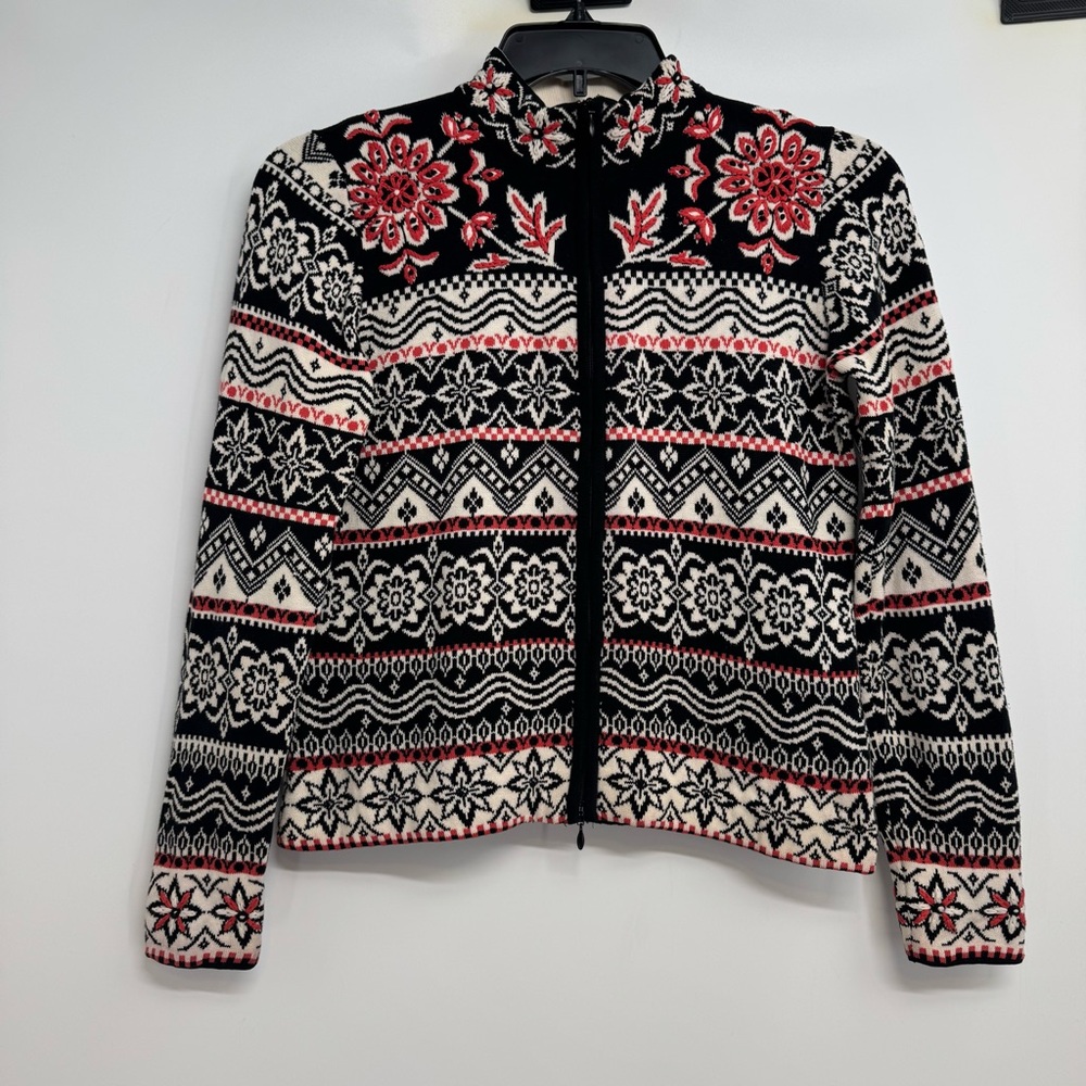 vtg y2k ICELANDIC DESIGN Size S Nordic fair isle Cotton zip cardigan sweater